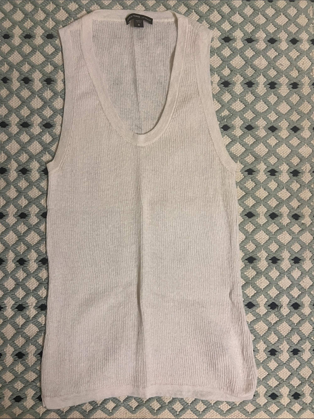 James Perse Cream Ribbed Scoop-Neck Tank Top